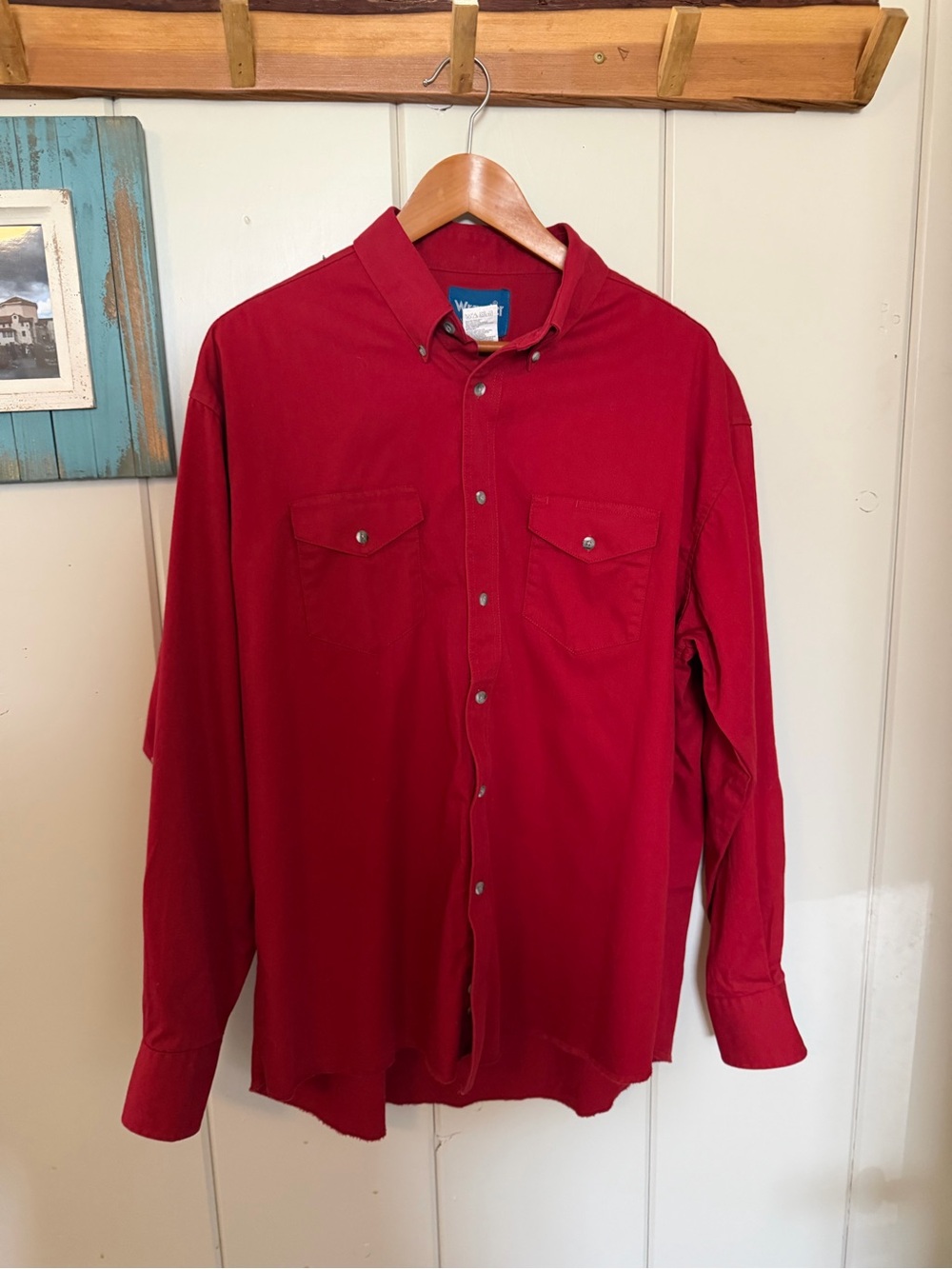Wrangler Men’s 17.5 36 Red Western Shirt 100% Cotton Cowboy Ranch